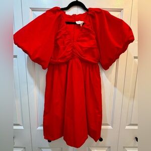 Vibrant Red Dress by Hyacinth House/Tuckernuck with Puff Sleeves